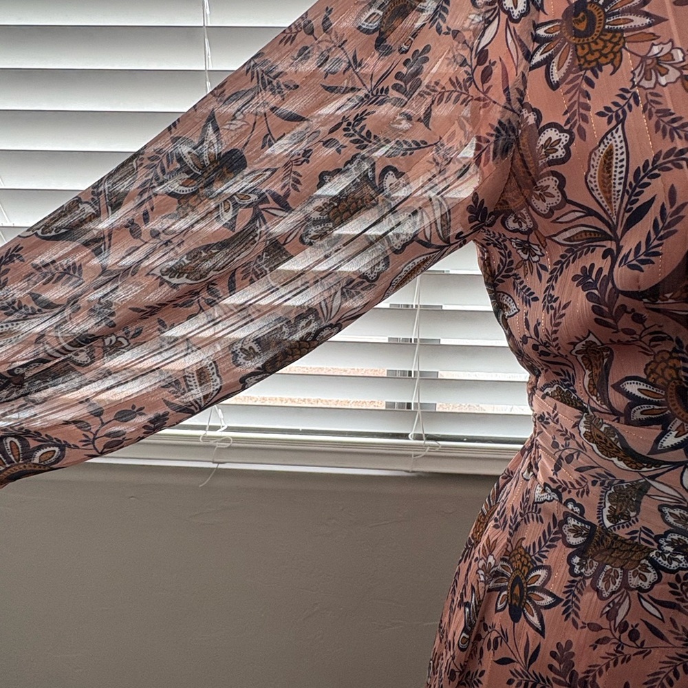 Lucky Brand Gabriella Maxi Dress Boho Flower Print Light Pink with Gold XS - Picture 9 of 13